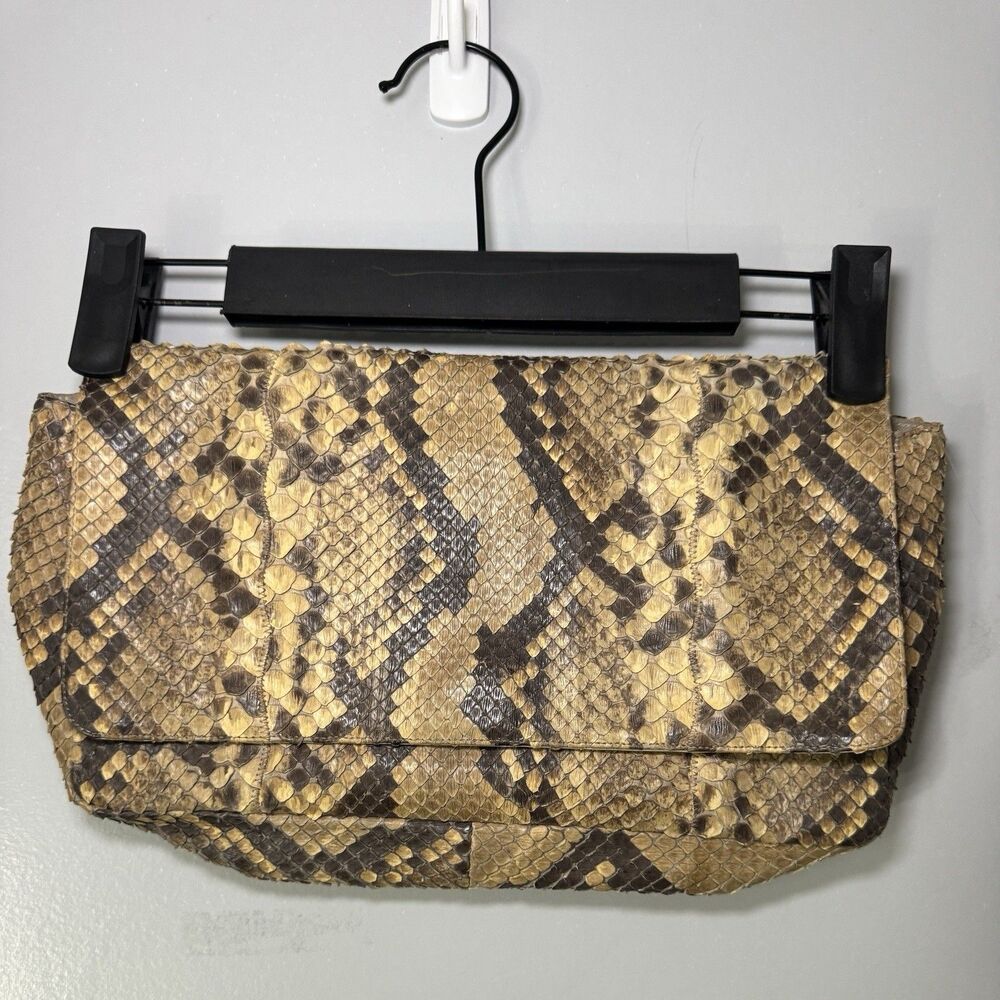 Vintage Carlos Falchi Brown & Yellow Python Snakeskin Envelope Clutch